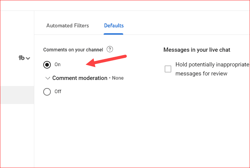 Enable comments on YouTube channel level