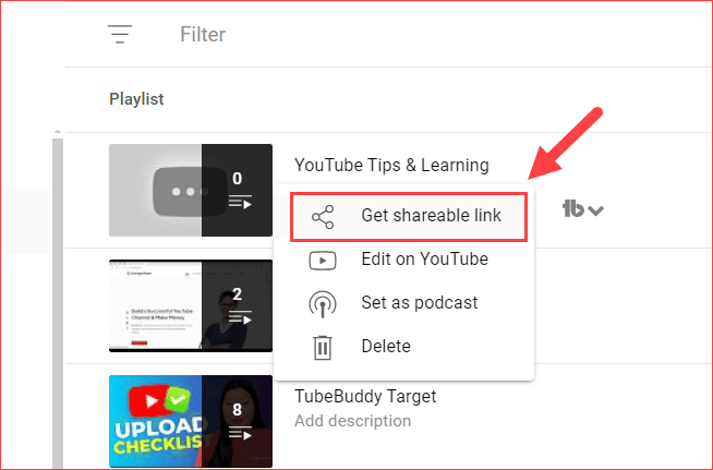 Get Shareable link for playlist videos