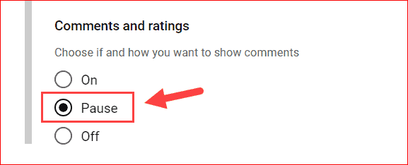 Pause the comment on the video