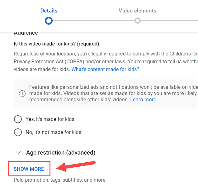 Show more option while uploading