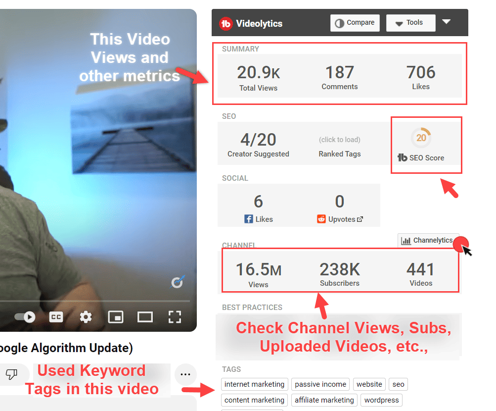 TubeBuddy video views analytics page