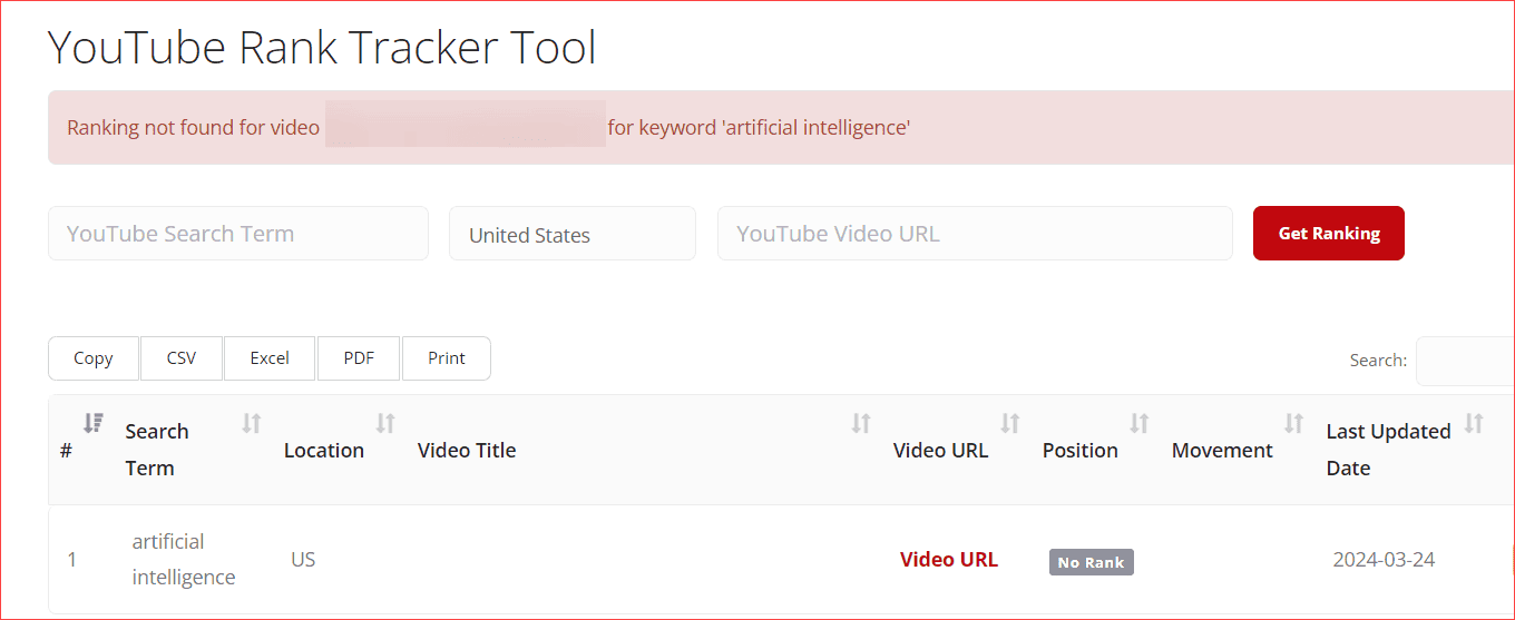TubeRanker Rank Checker tool