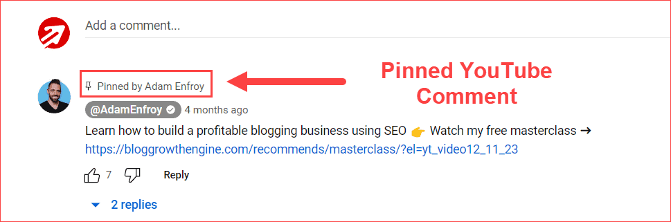 Pinned YouTube Comment