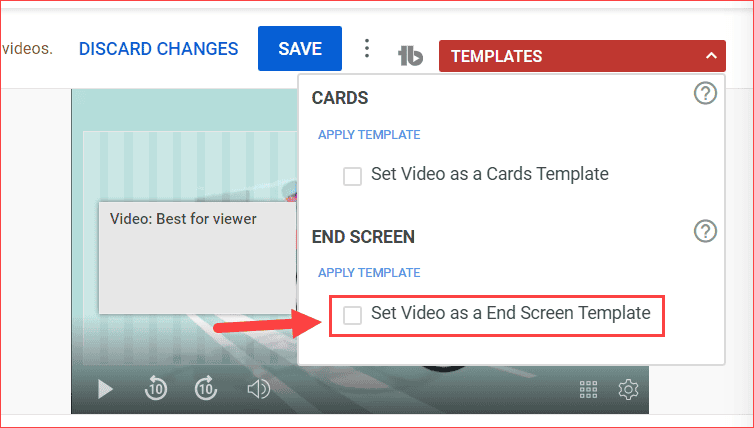 TubeBuddy End Screen Template Save option