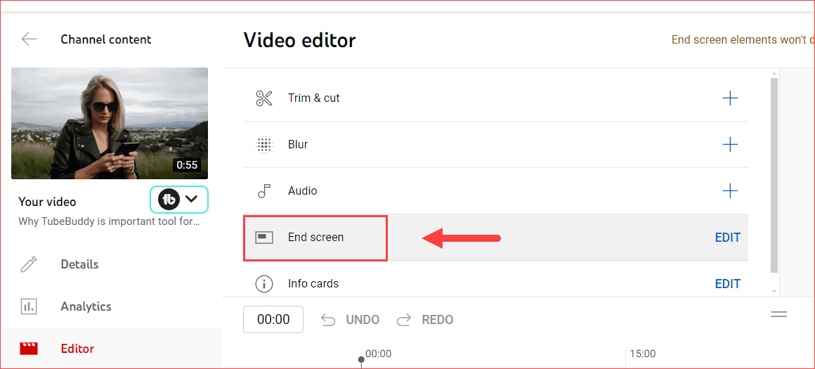Video Editor EndScreen Option