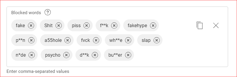 YouTube Blocked Words List