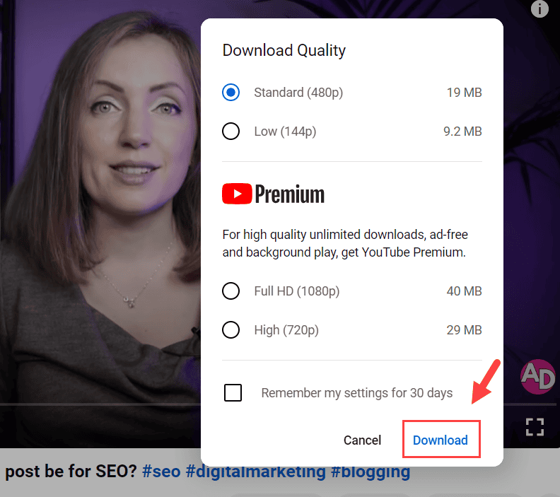 YouTube Premium to download videos