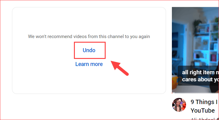 Undo Channel Recommendation