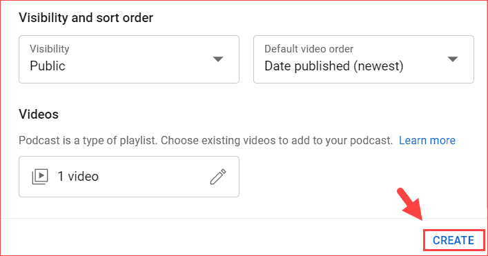 Click create to add videos