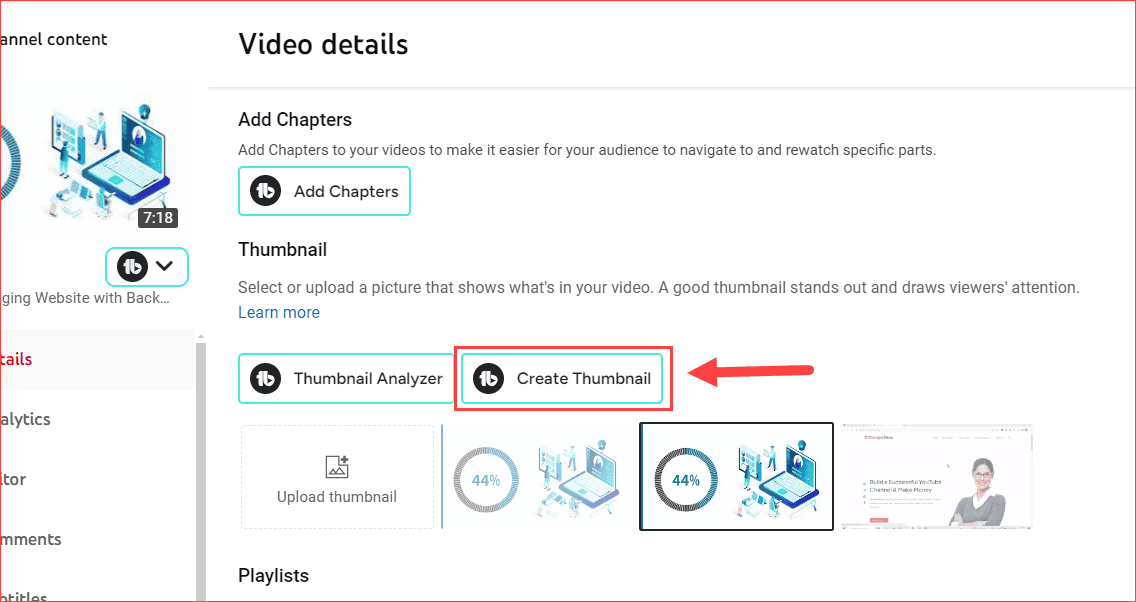 Create Thumbnail TubeBuddy button