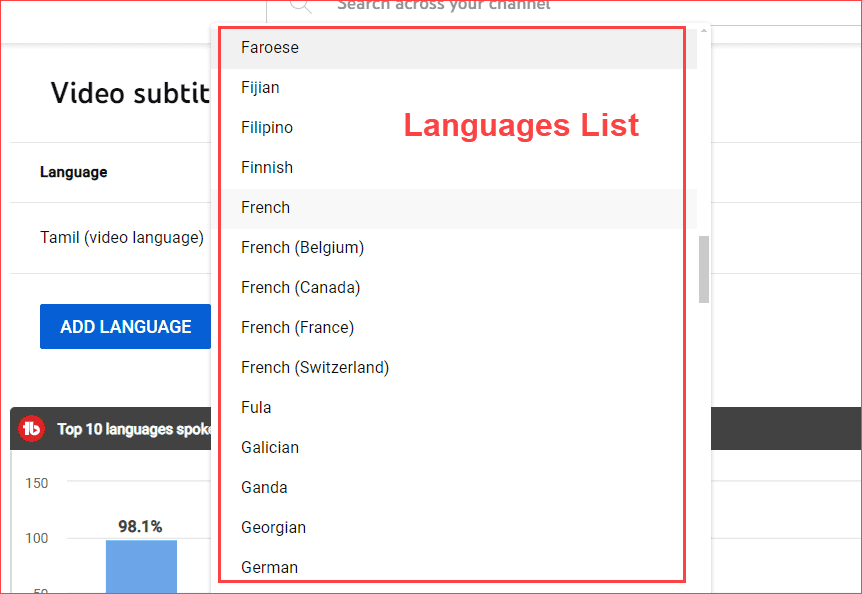 List of languages to add caption