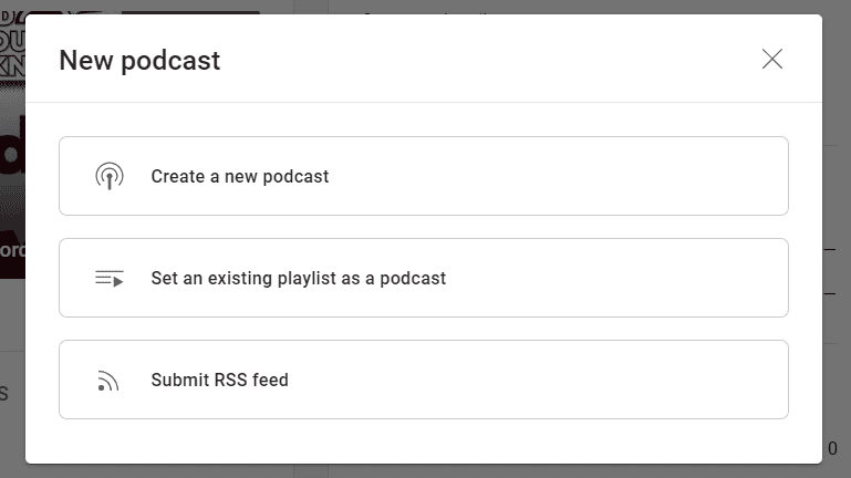 New Podcast Dialog box