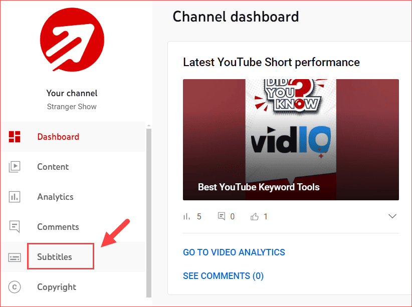 Subtitles tab on YouTube Dashboard page